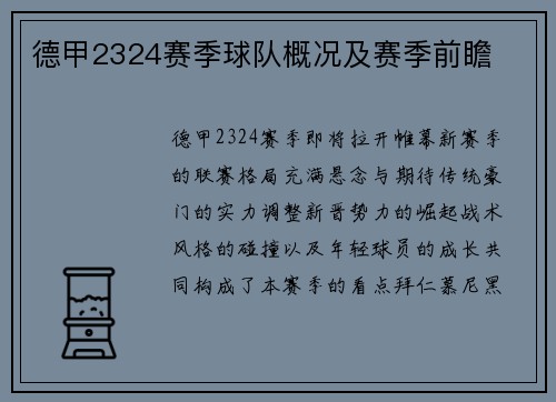 德甲2324赛季球队概况及赛季前瞻