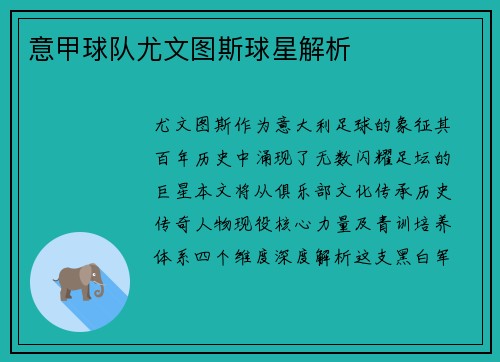 意甲球队尤文图斯球星解析